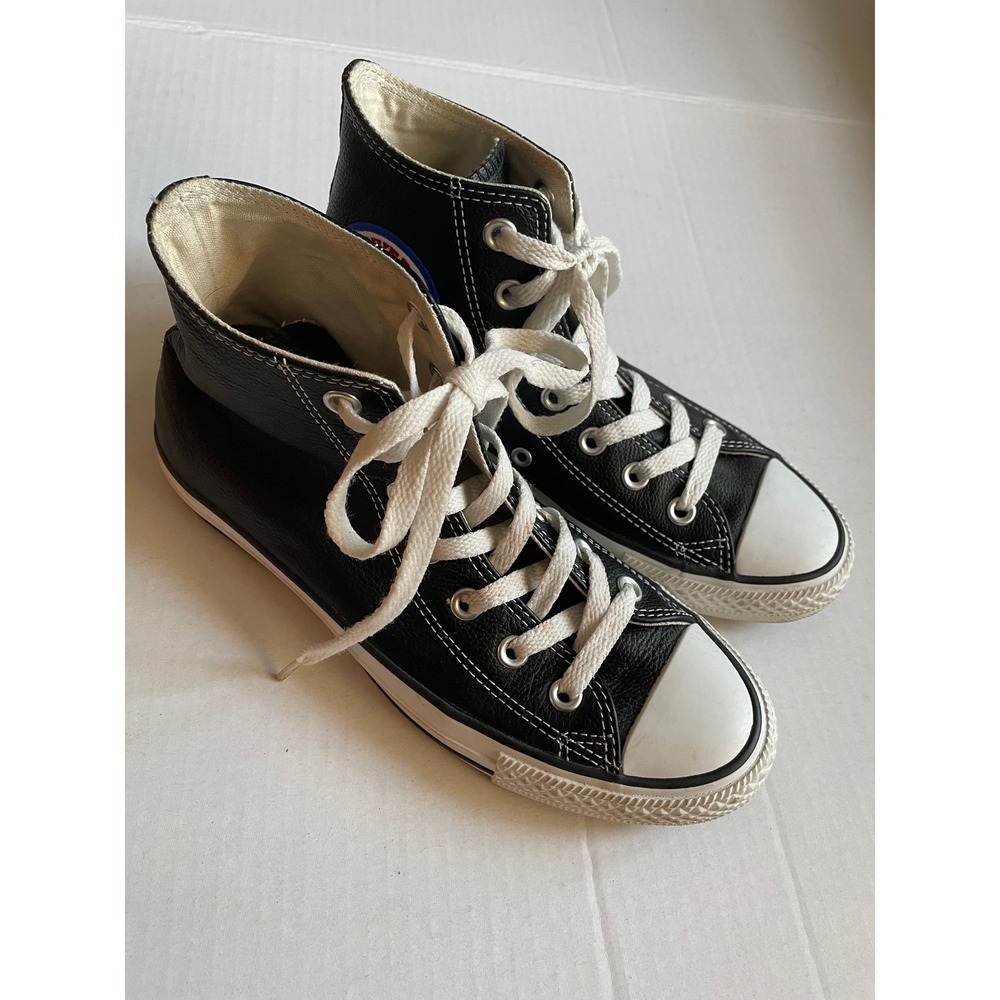 Converse Black Leather High Top Sneakers Youth 5 Women's 6.5/7